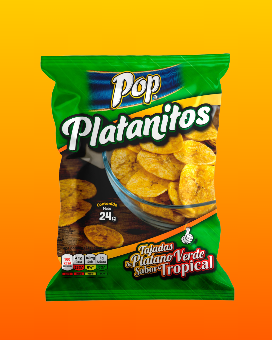 Tajaditas de plátano verde, sabor tropical