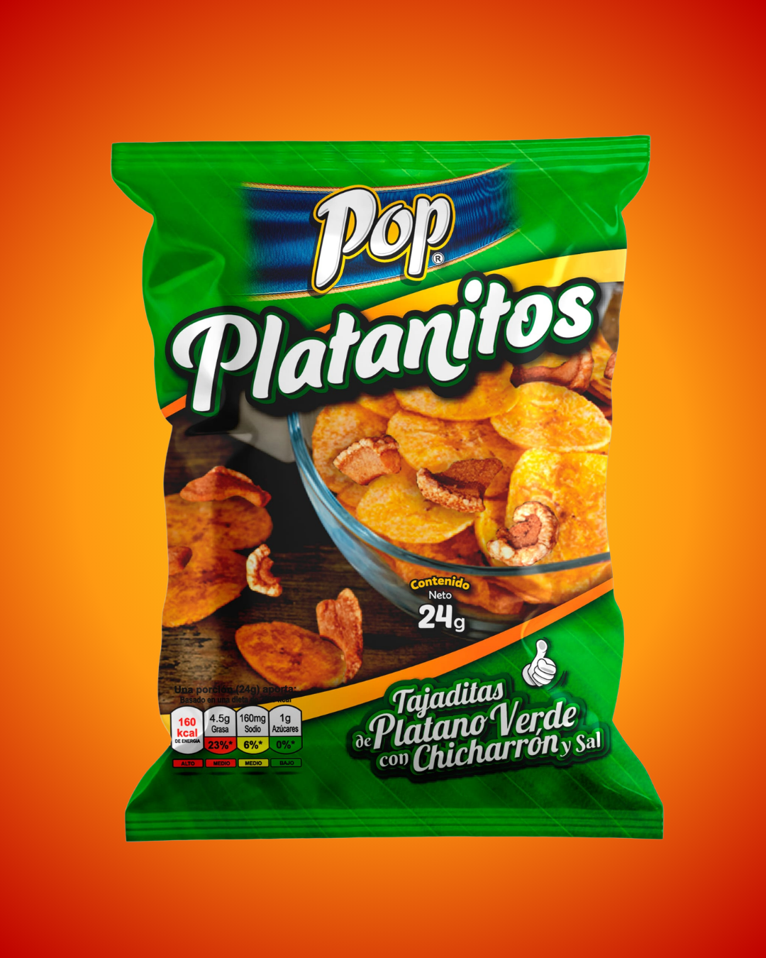 Tajaditas de plátano verde, con chicharrón y sal